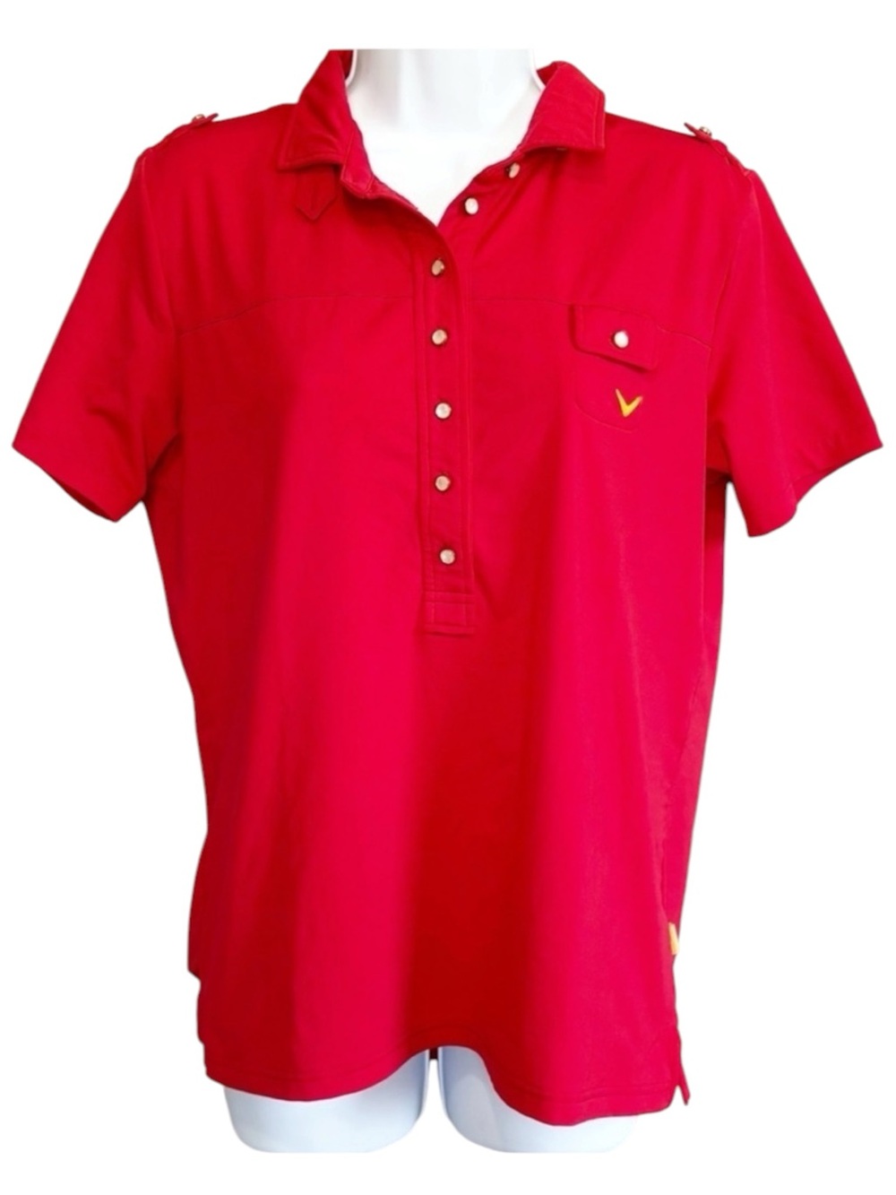 CALLAWAY X Series Red Performance Golf Polo Stretch Snap Button Shirt Large